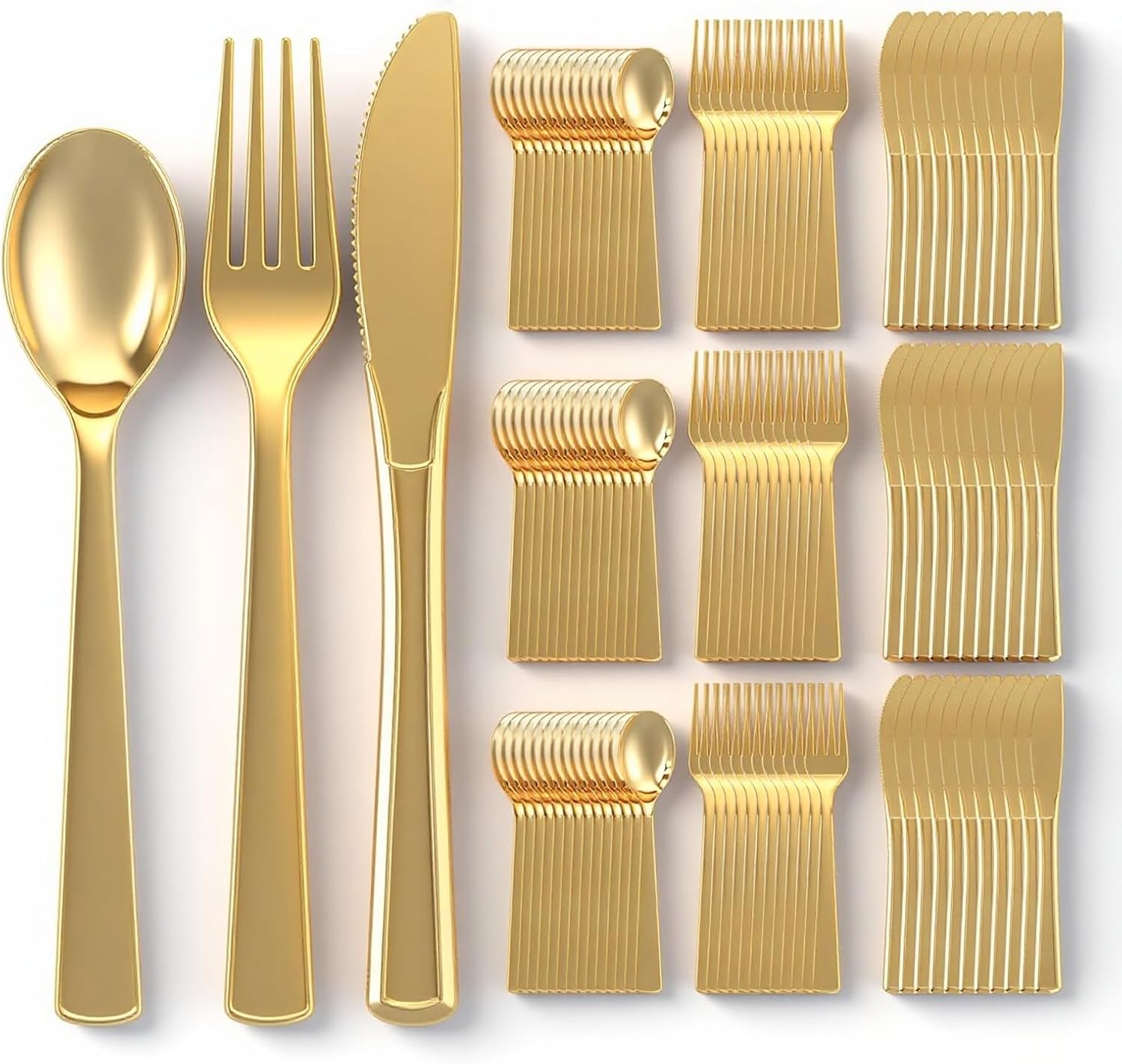 EI 360pcs Gold Plastic Silverware,Gold Silverware Disposable,Gold Forks and Spoons,Gold Plastic Cutlery include 120pcs Forks,120pcs Spoons and 120pcs Knives for Wedding,Afternoon Tea,Valentine's Day