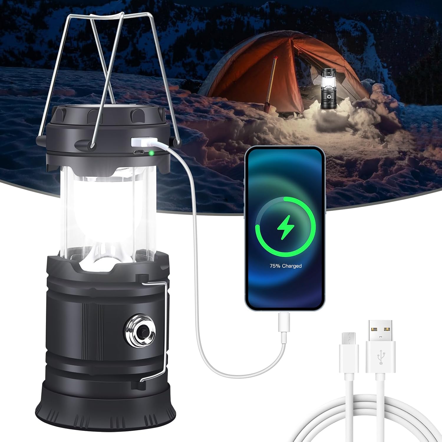 Askyli Camping Lantern Solar Rechargeable, 4200mAh Solar Powered