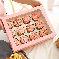 Vista 2 de VGOODALL 12 Count Cupcake Boxes, 6PCS 13.2x9.8x4Inches Pink Cupcake Container with Window Boxes Holding 72 Pastry Box for Birthday Holiday Party Rosa