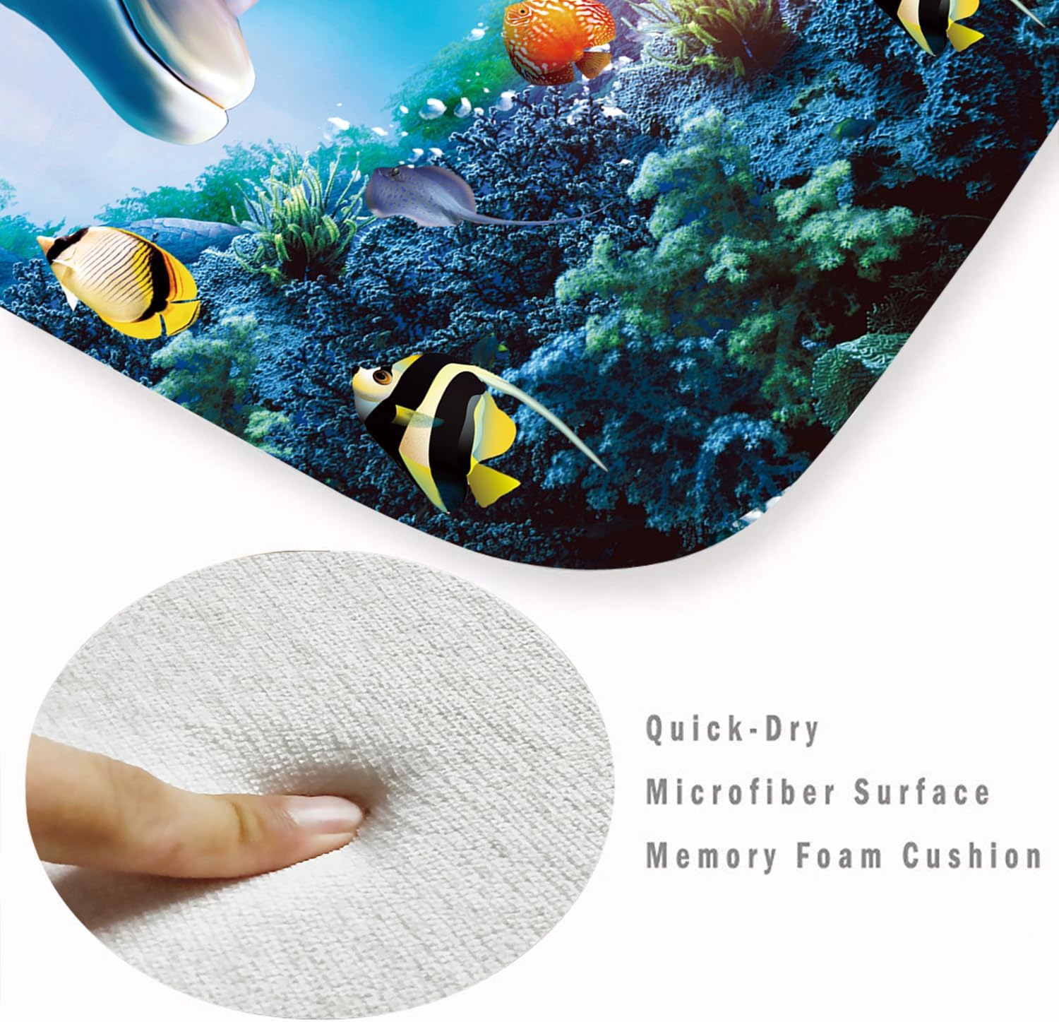 LYFANS Memory Foam Bath Mat, Non Slip Absorbent Flannel Bathroom Rug, 18" x 47", Soft Washable Shower Floor Mat with Dolphin Ocean Print, Decorative Bath Rugs for Bathroom, Kitchen, Entryway, Bedroom