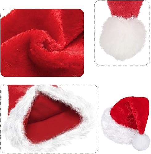 Miniatura 10 de SATINIOR 4 sombreros de Papá Noel, sombrero de Navidad unisex de terciopelo con forro cómodo y ala de felpa para fiesta (a cuadros, más de 14 años)