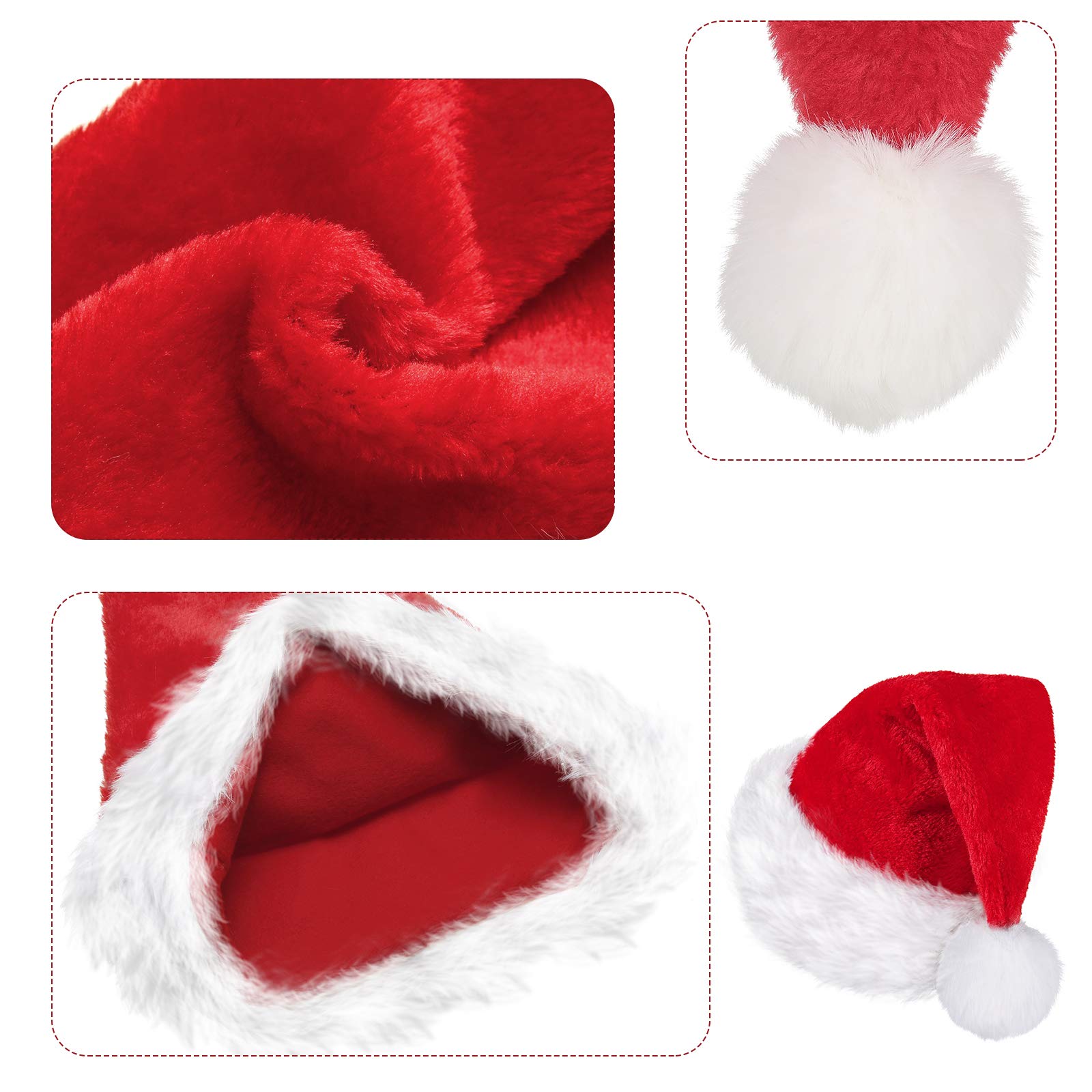 SATINIOR 6 Pieces Santa Hat Christmas Hat Claus Xmas Hat for Adults Unisex with Lining Plush Brim for Christmas New Year Party