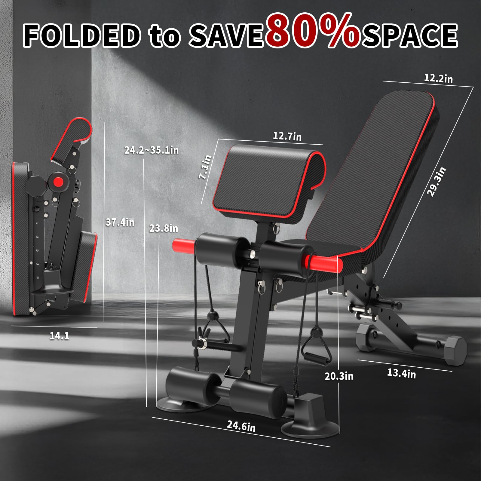 Adjustable Weight Bench, Foldable Home Gym, 1050lbs Capacity | Heavy-duty steel frame, 1050lbs max load, 8-level backrest adjustment, no assembly required, compact foldable design