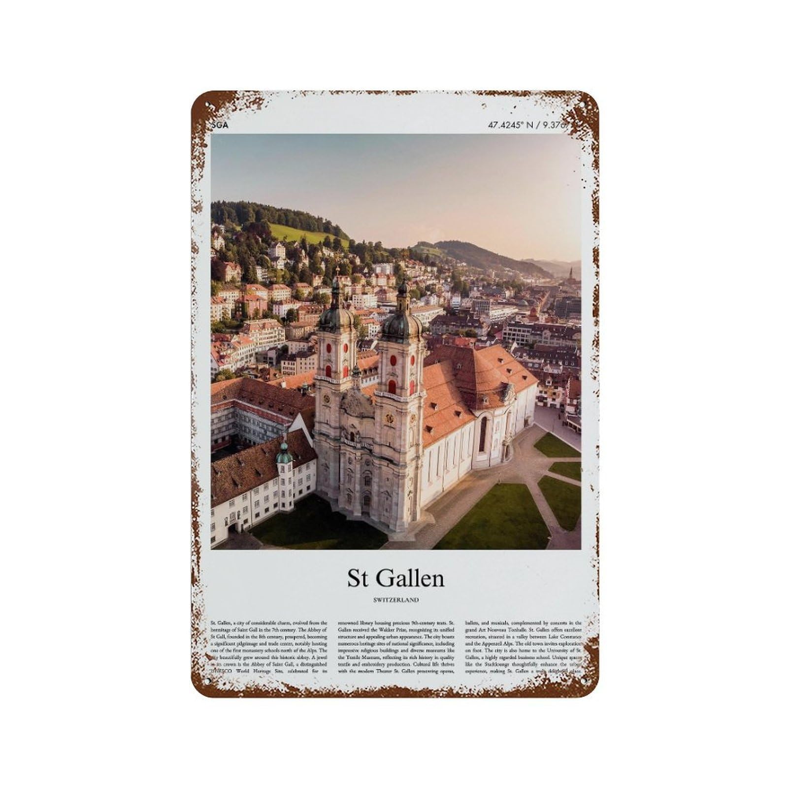 xiaoxiaoshen St Gallen Switzerland City Scenery Wall Decor Art Metal Tin Poster Modern Home Decor Art Home Bar Shop Decorations Vintage Sign 30x20cm