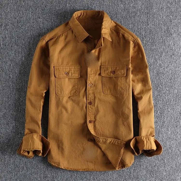 Camisa de sarga de algodón de estilo británico retro versátil de manga larga 5