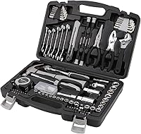 AmazonBasics 131-Piece Household Tool Set with Sockets, Wrenches, Pliers, Hammer - Chrome-Plated Steel, Storage Case