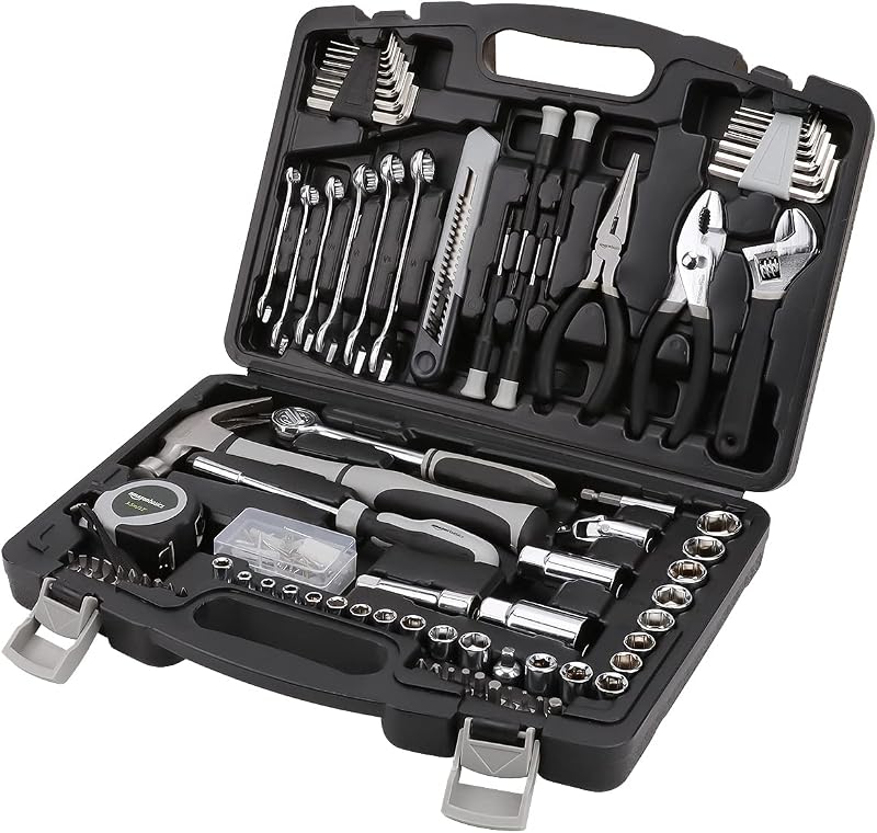 Amazon Basics 131-Piece General Household Hand Tool Set with Storage Case for Home Repair, Portable