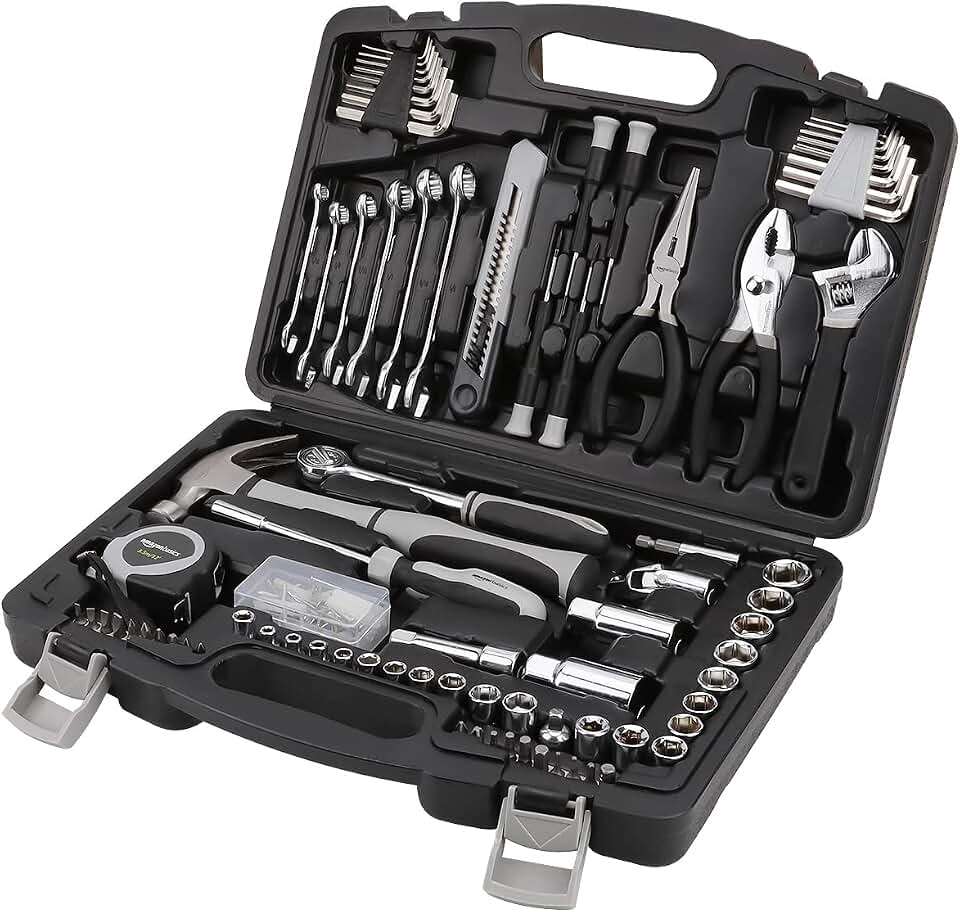 Amazon Basics 131-Piece General Household Hand Tool Set with Storage Case for Home Repair, Portable