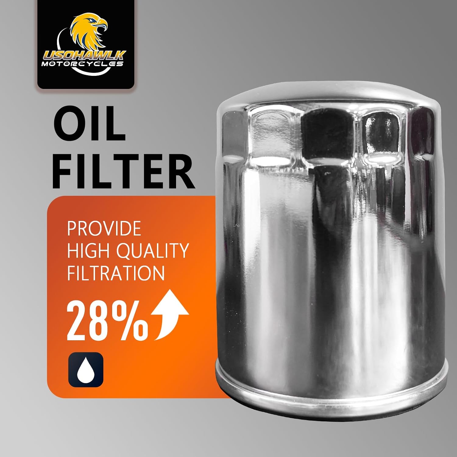 Motorcycle Oil Filters Replacement for Harley FLDE FLFB Road King FLHX Street FXBR, Chrome, Easy Install, 1 PCS