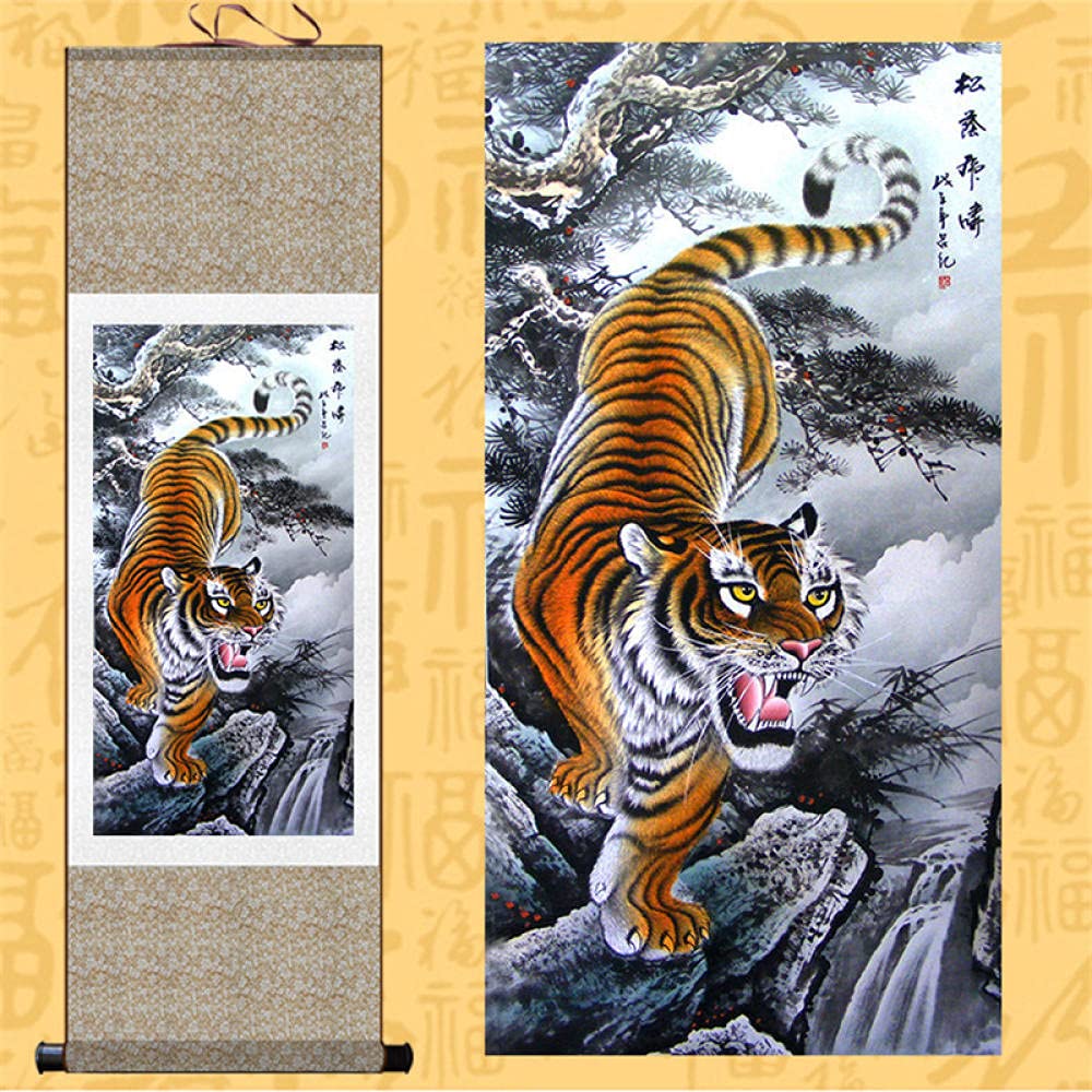 Rollbild, buddhistisches Thangka-Gemälde, Thangka-Brokat, König des Waldes, Tiger-Gemälde, Wohnzimmer-Gemälde und Kalligrafie-Bürodekoration, Seiden-Rollbild-1 (Color : 3) ( Color : 1 ) ( Color : 3 )