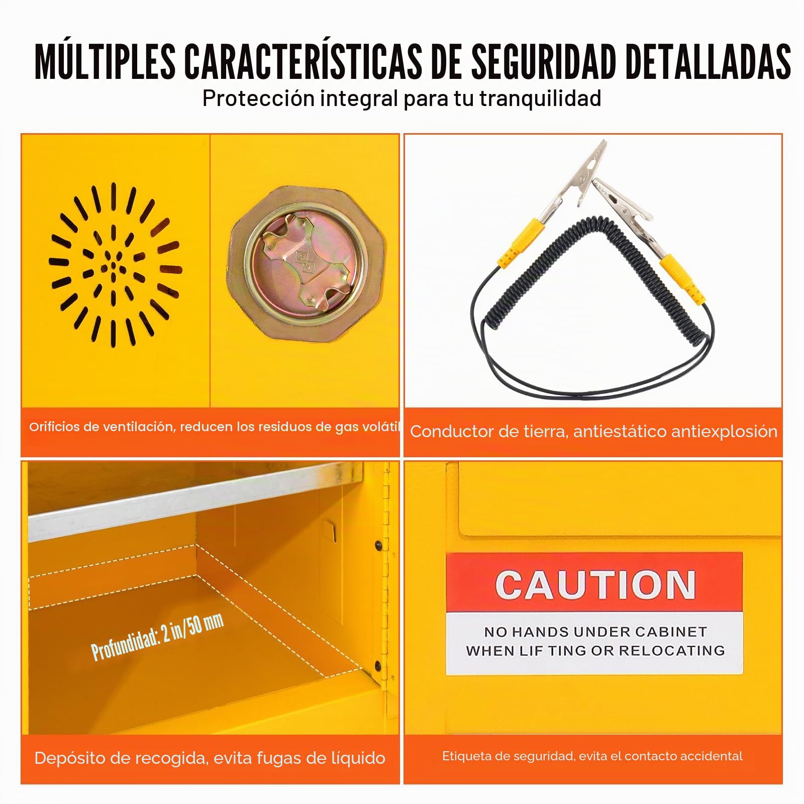 VEVOR Armario de Seguridad 85x37x37 cm Armario Ignífugo Amarillo 60,6 L Armario Ignífugo de Acero Laminado en Frío para Almacenar Quitar Alcohol Pegamento Gasolina Aceite Líquidos Inflamables
