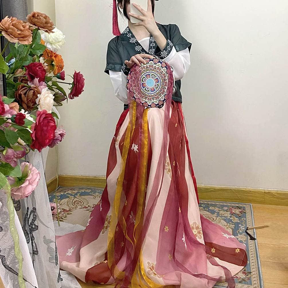 Women's Modern Hanfu Dress Round Collar Duijin Qiyao Ruqun Chinese Tang Dynasty Traditional Costume Dance Performance Wear