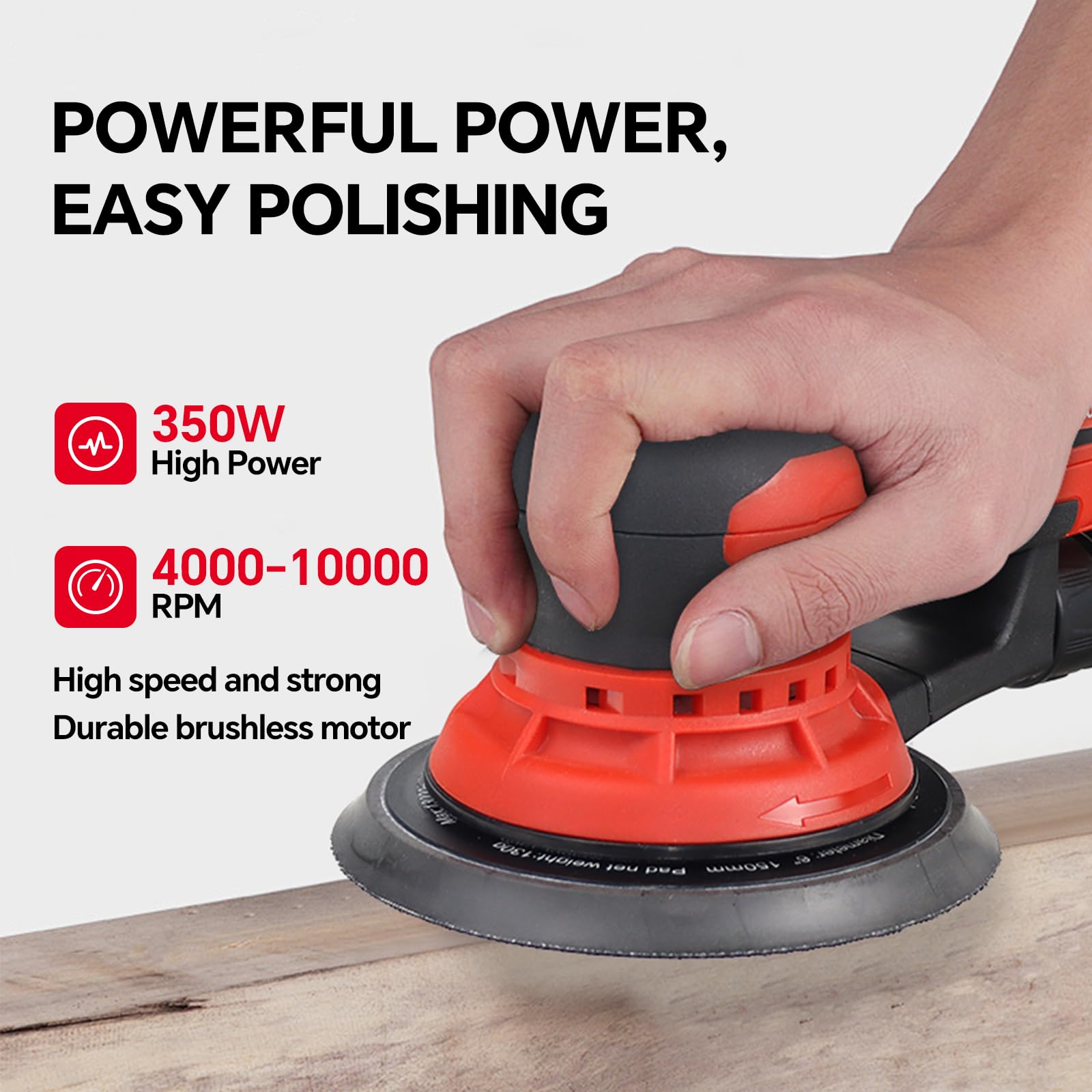 Ponceuse Excentrique Électrique 150mm, 350W Ponceuse Orbitale 5 mm à Faibles Vibrations avec 6 Vitesses jusqu'à 10 000 tr/min, 10 Disques Abrasifs, pour Bois Métal Carrosserie