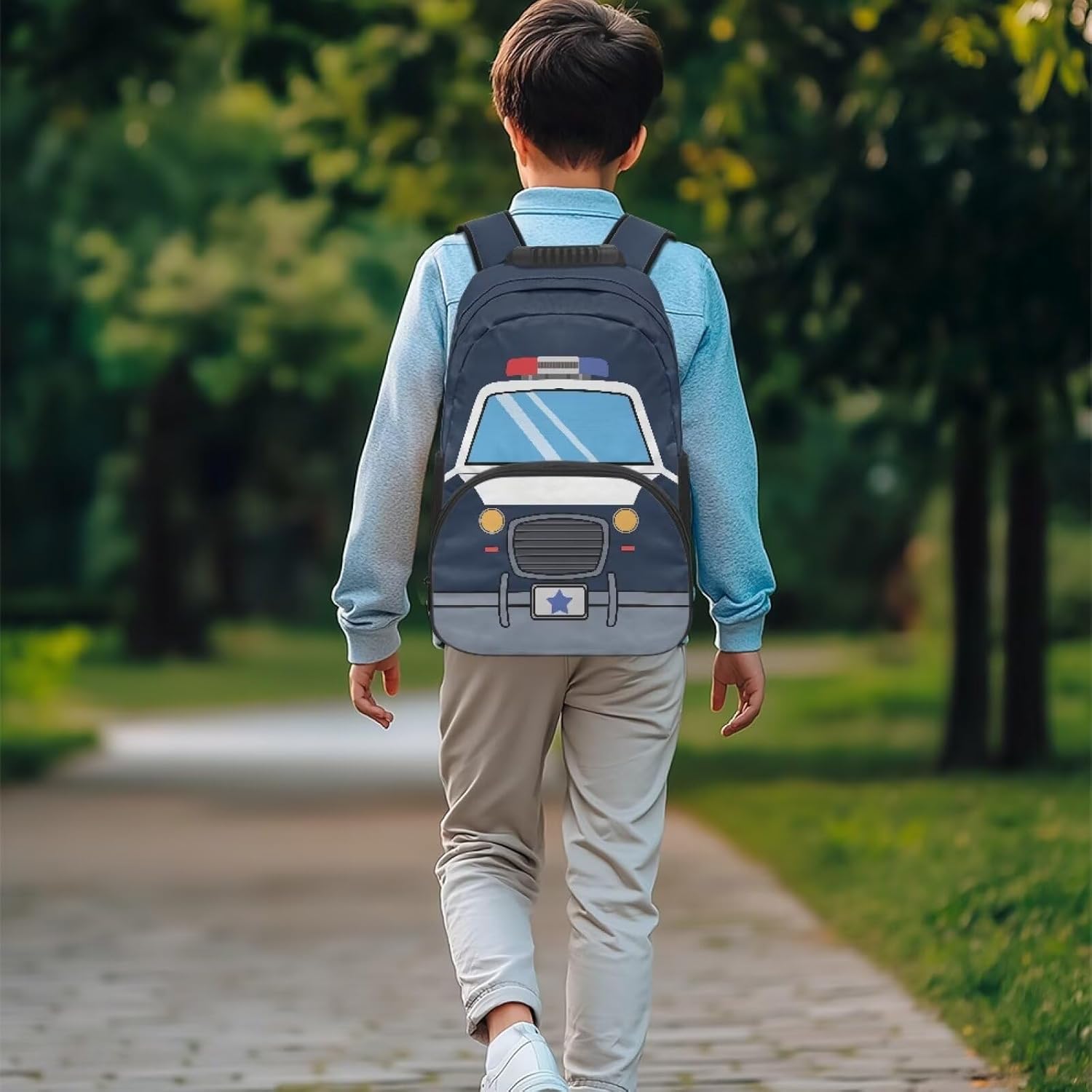 Custom Backpack for School Boys with Name Personalized Police Car Backpack for School Work and Travel 17 Inch Kids Bookbag Customized Elementary Toddler Book Bag