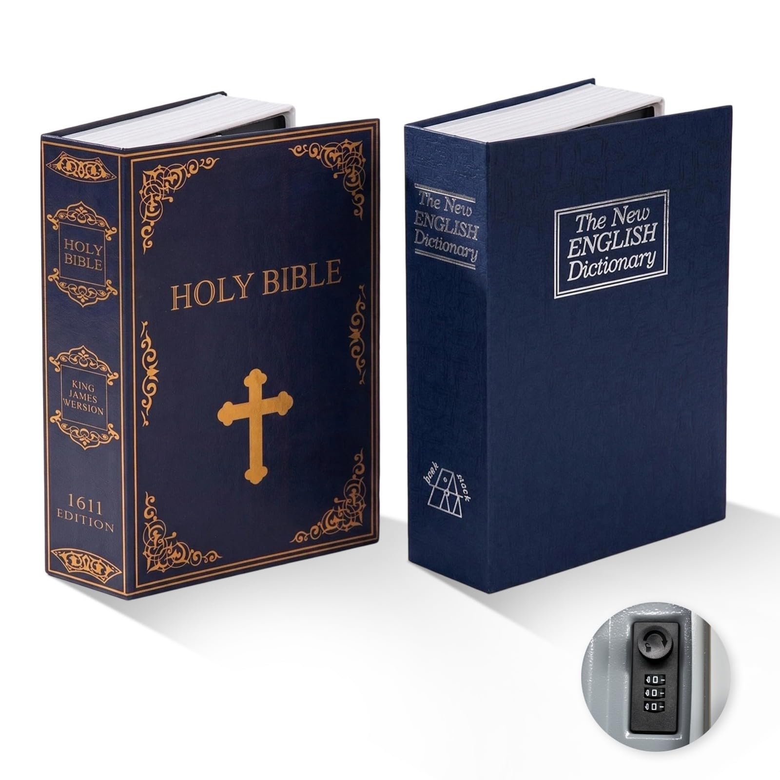 SEPOX Cassaforte portatile a forma di libro con chiave, 14 cm di profondità x 22 cm di larghezza x 4,1 cm di altezza, cassaforte nascosta, perfetta per viaggiare, conservare denaro, gioielli, telefono