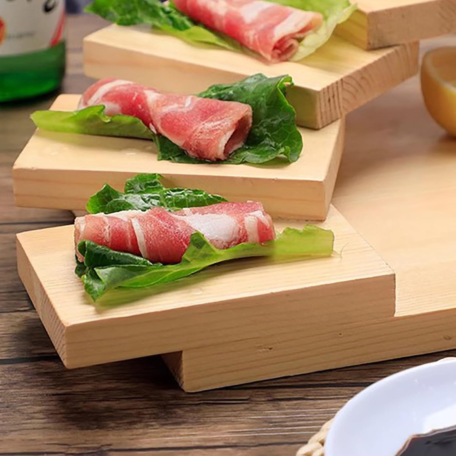 Drewniana taca do serwowania sushi, duży obrotowy talerz sashimi do restauracji, na przyjęcia i rodzinne kolacje, 70 x 40 cm naczynie geta