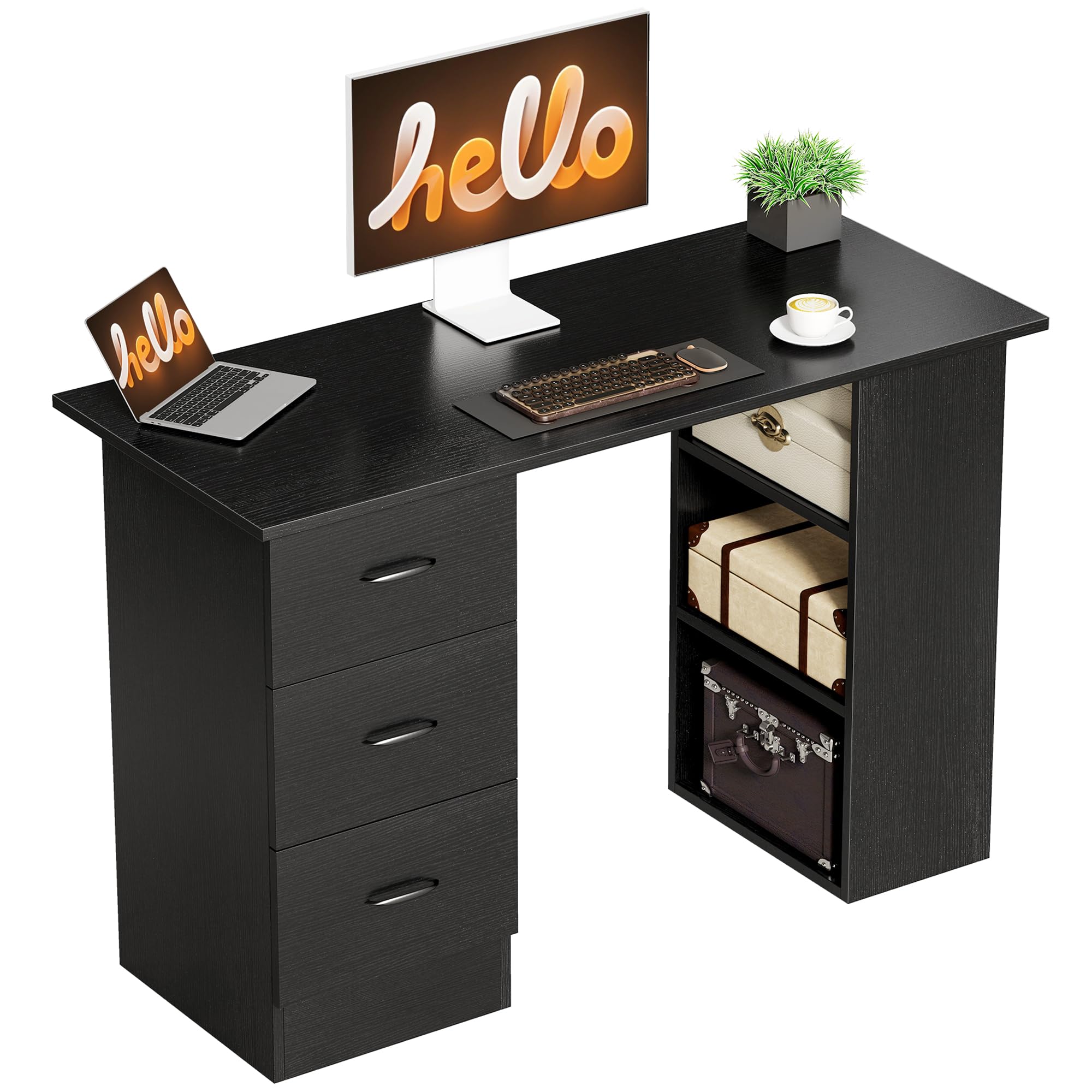 Rackhams Computer Desk W/ Storage, Writing Study Table For Home Office
