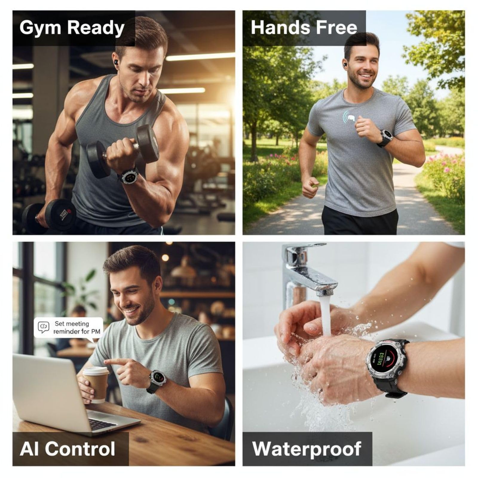 Orologio wireless 2 in 1 con auricolari, 3,86 cm, rotondo, orologio fitness da uomo, impermeabile IP67, orologio intelligente sportivo con musica locale, assistente vocale AI, rispondere alle