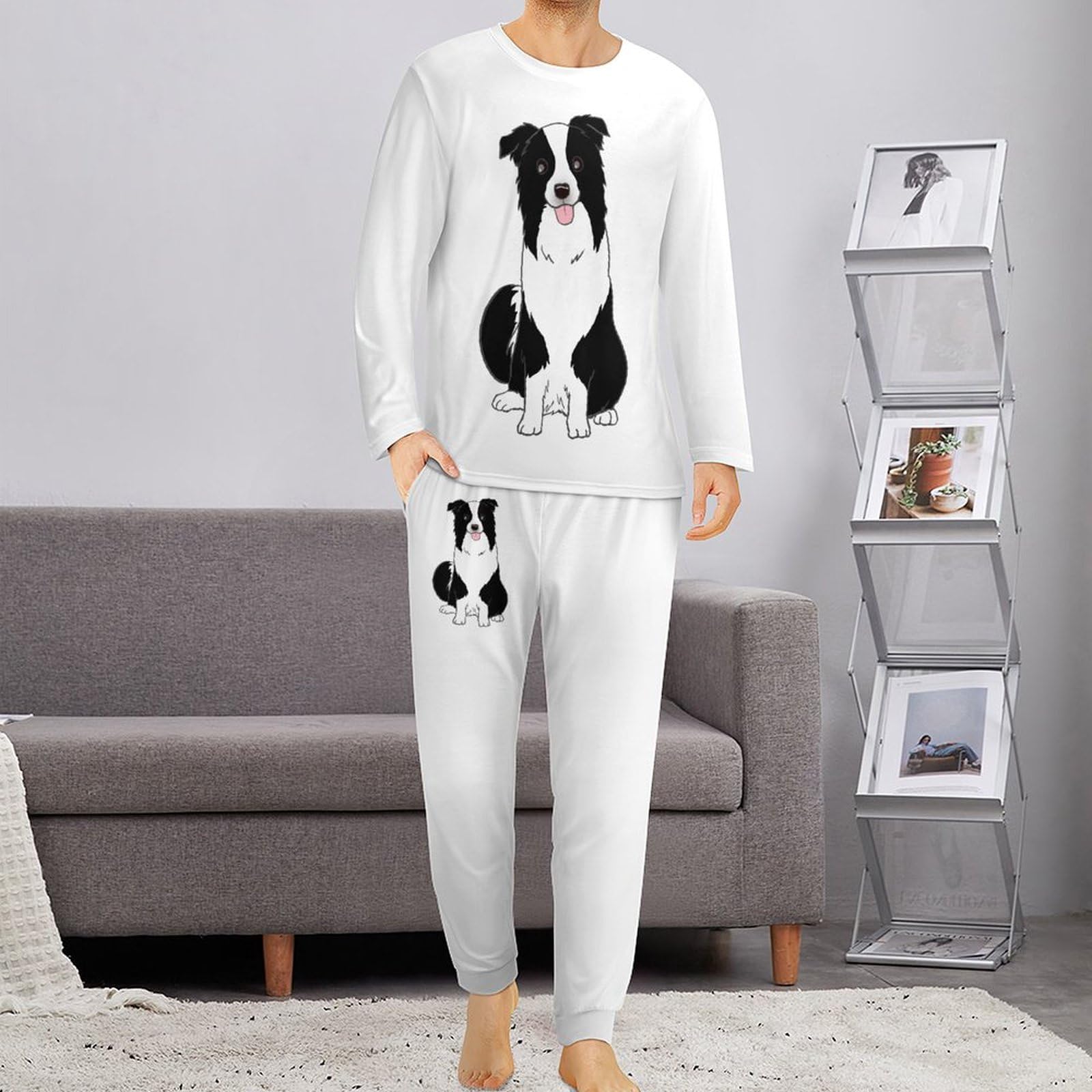 Amazon.co.jp: メンズ パジャマ ボーダーコリー 犬柄 上下セット