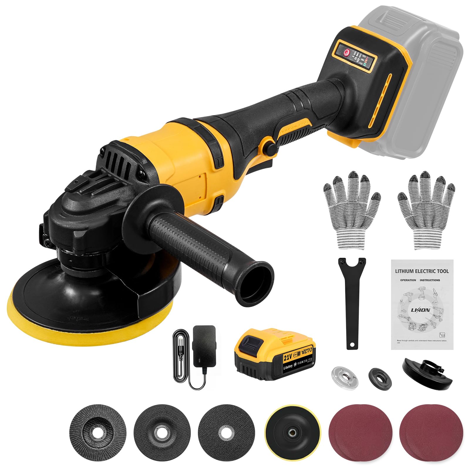 Cordless Angle Grinder 125MM, 21V Brushless Motor Grinder Tool 30000 RPM, Battery Grinder Cutter with 1X4.0Ah Batterie & Charger, Power Electric Cut Off for Cutting, Grinding, Polishing & Rust Remove