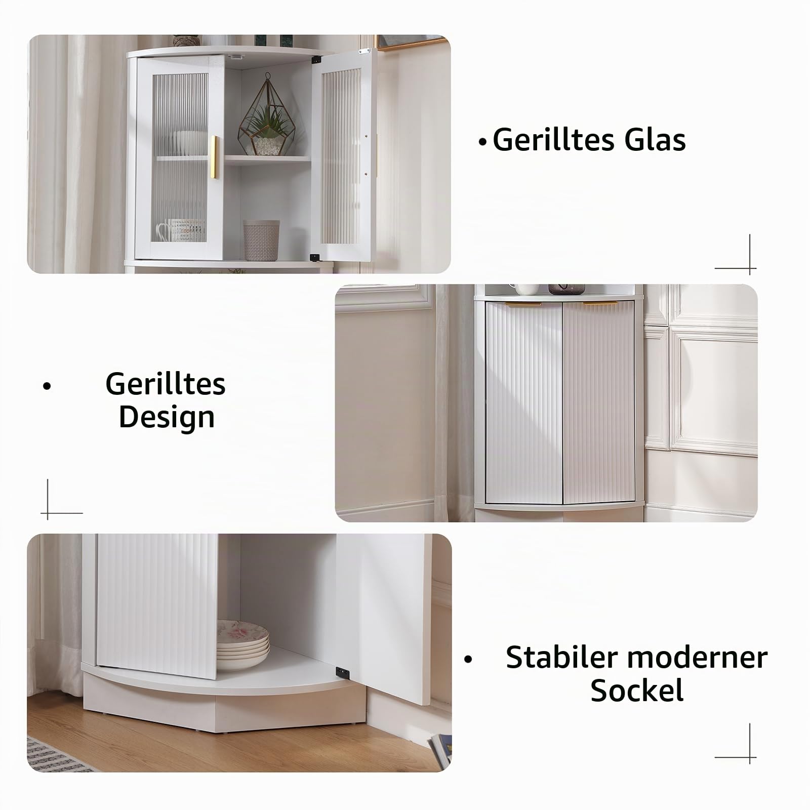 FOREST GRAVITY Hoher Badezimmer-Eckschrank Schlanker Wohnzimmer-Esszimmer-Aufbewahrungsschrank Corner Cabinet Möbel Schmaler Schrank mit Schublade Verstellbare Einlegeböden 73.5 * 164 cm Weiß