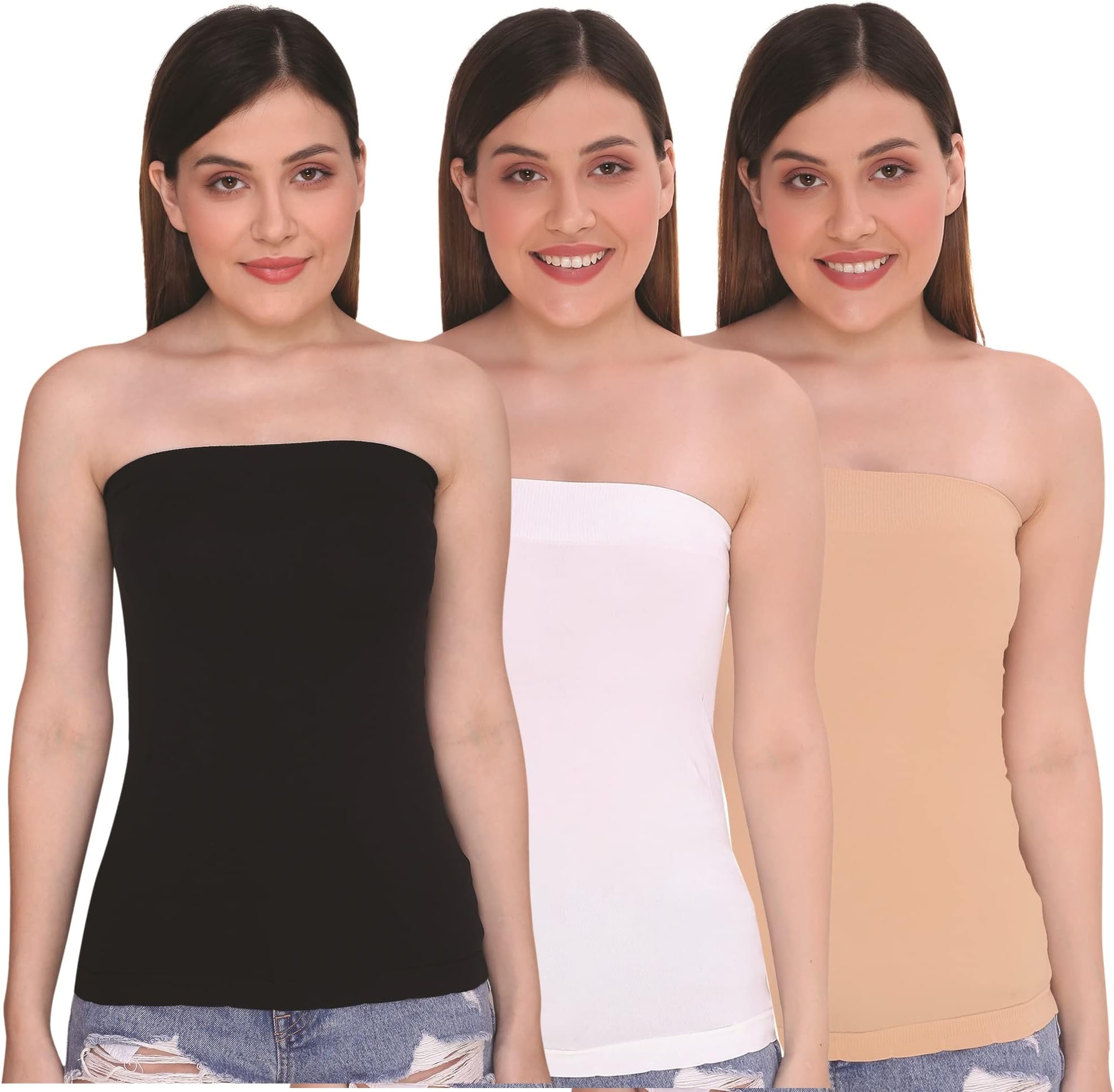 Women's/Girl's Strapless Stretchable Long Bandeau Tube Top Camisole, Free Size