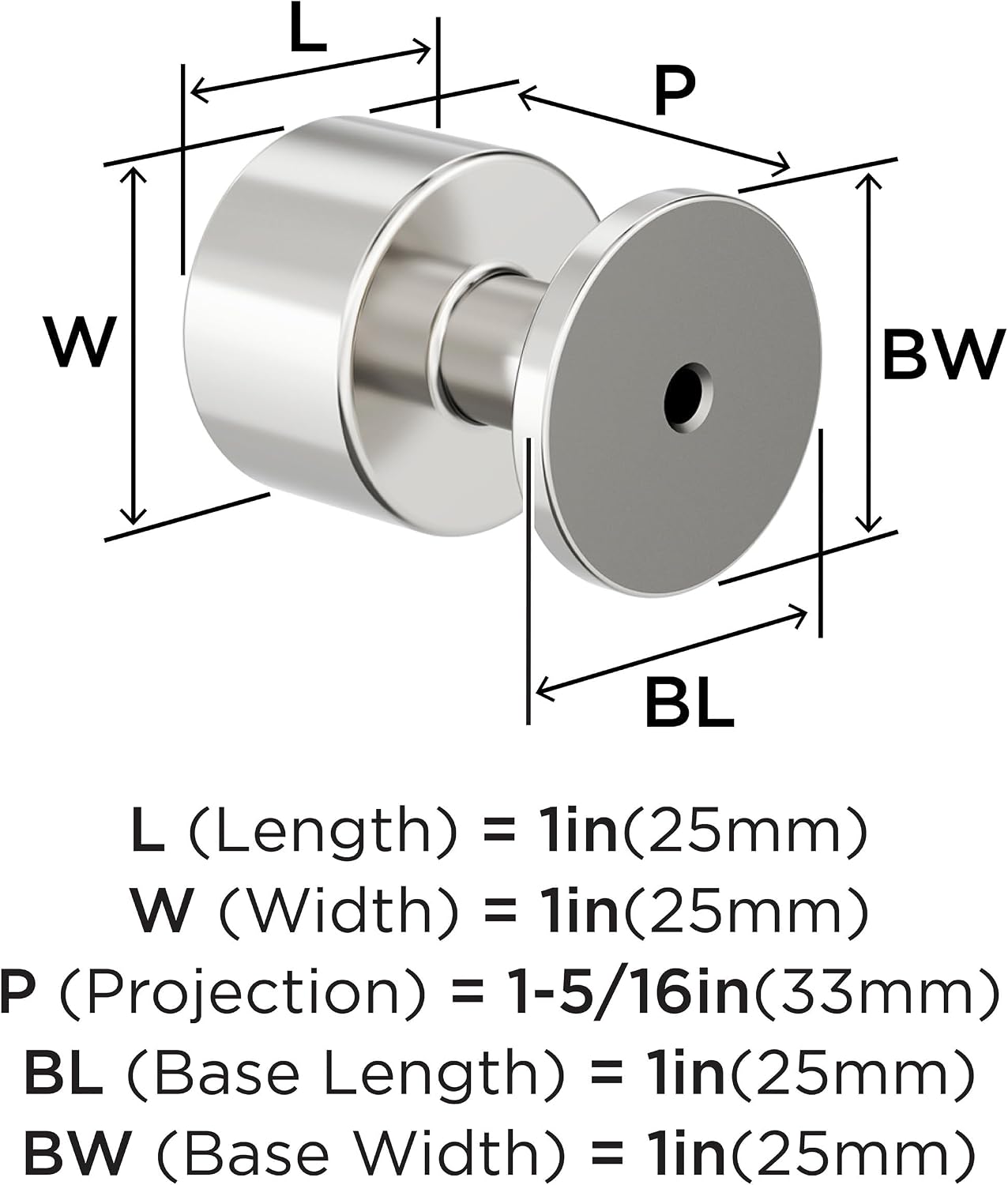 Amerock Balon 1 inch (25mm) Diameter Polished Nickel Cabinet Knob, BP37480PN