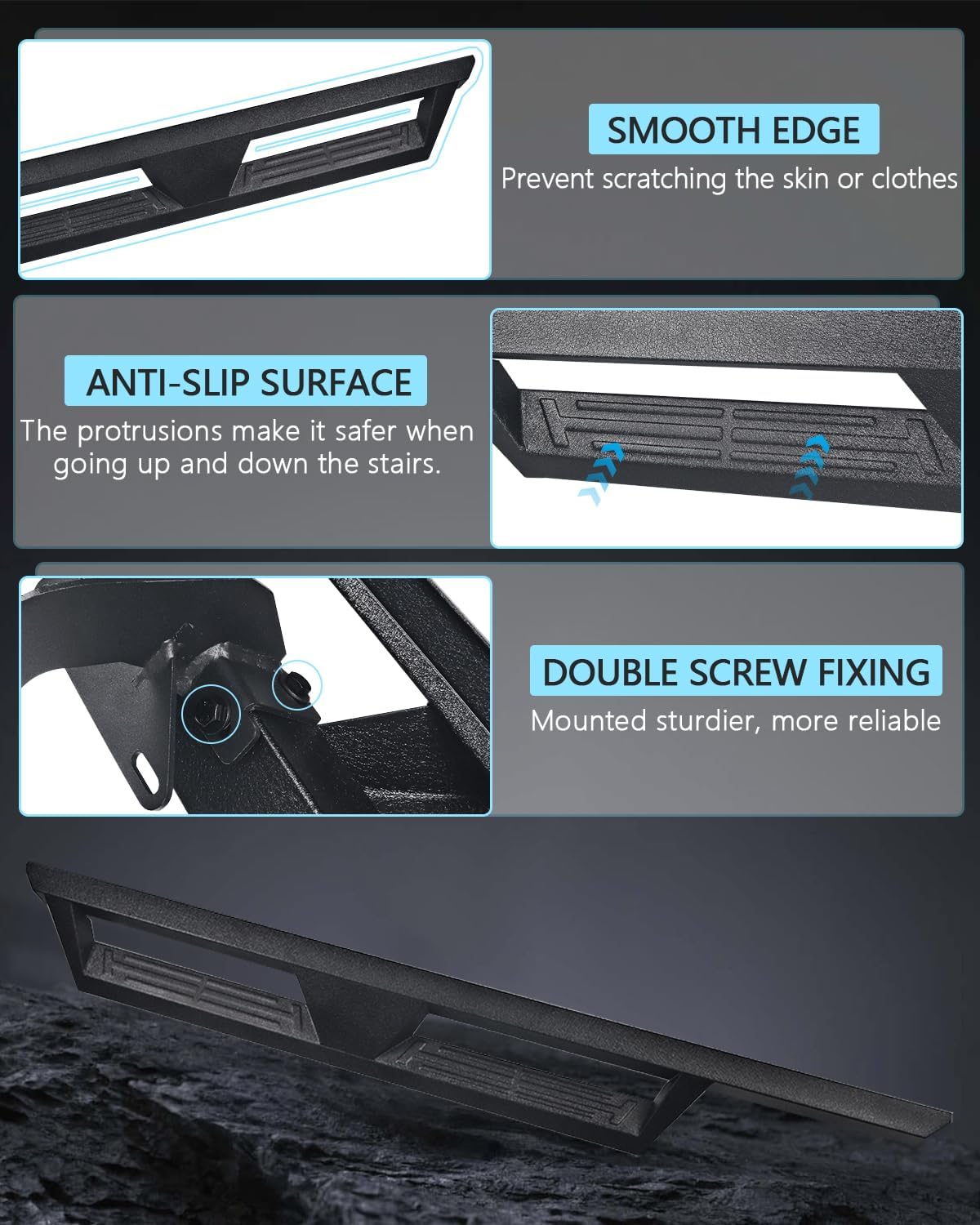 Running Boards, Carbon Steel Off-Road Side Steps Black Powder Coated Nerf Bars Compatible with Ford Bronco 4 Door 2021-2022