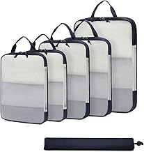 ECOHUB 6 Pièces Organisateur Valise, Sac Compression Voyage en Plastique Recyclé, Ultra-Résistant Packing Cubes, Rangement Valise Organisateur Pour Bagage à Main, Bleu