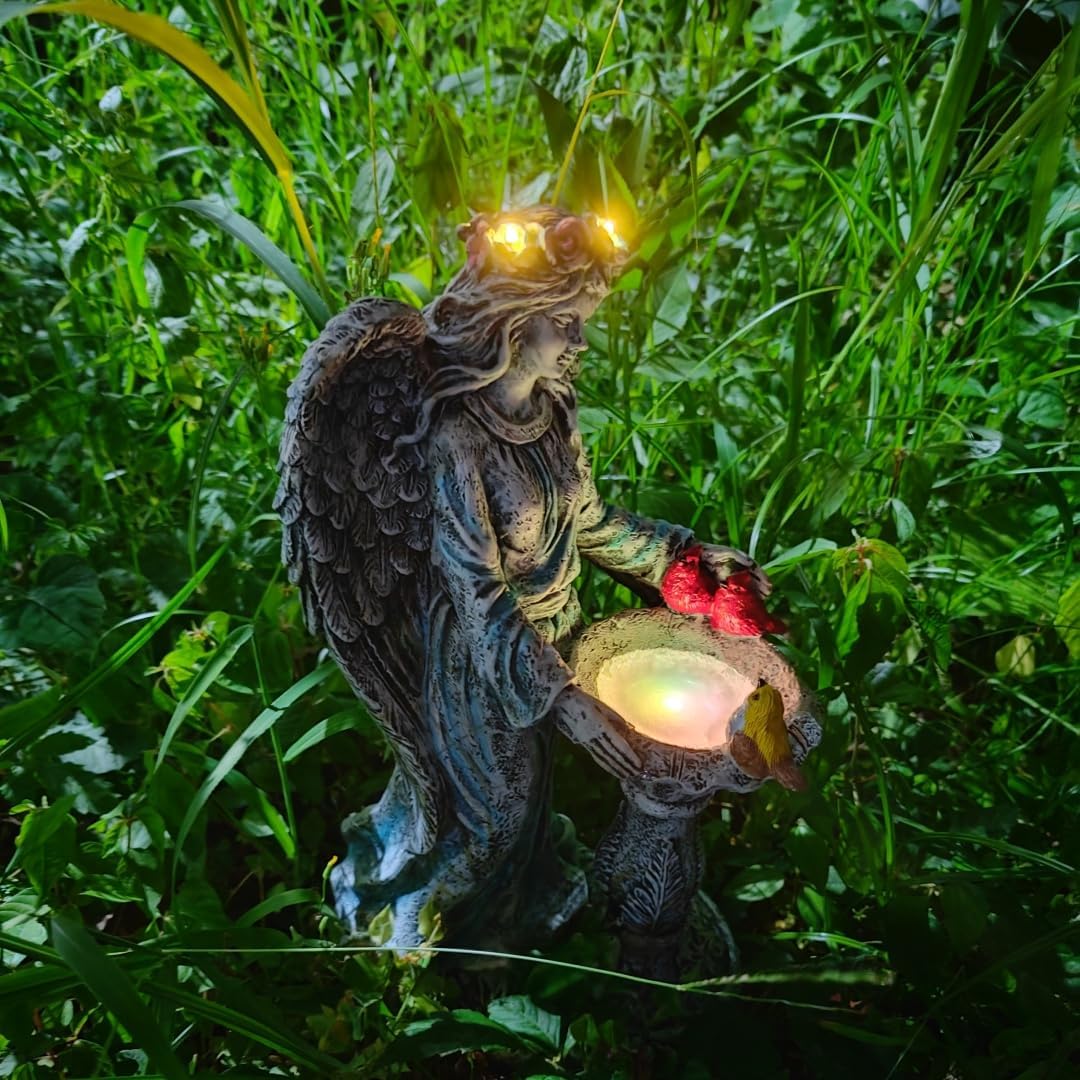 Mrocioa Solar Outdoor Garden Decor Angel Statue Light with Color Changing Birdbath, Waterproof Led Home Decor Figurine Lights for Yard Patio Front Porch, Housewarming Gifts for Easter Spring - Image 8