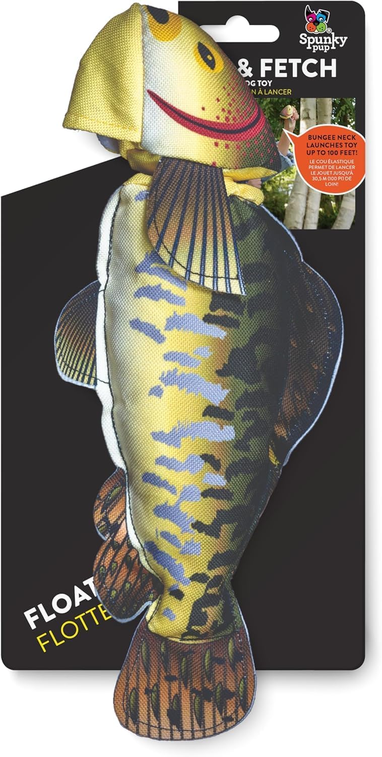 Fly & Fetch Dog Toy - Durable, Floating, Interactive Bungee Launcher for Fetch and Water Play, Plush Fish