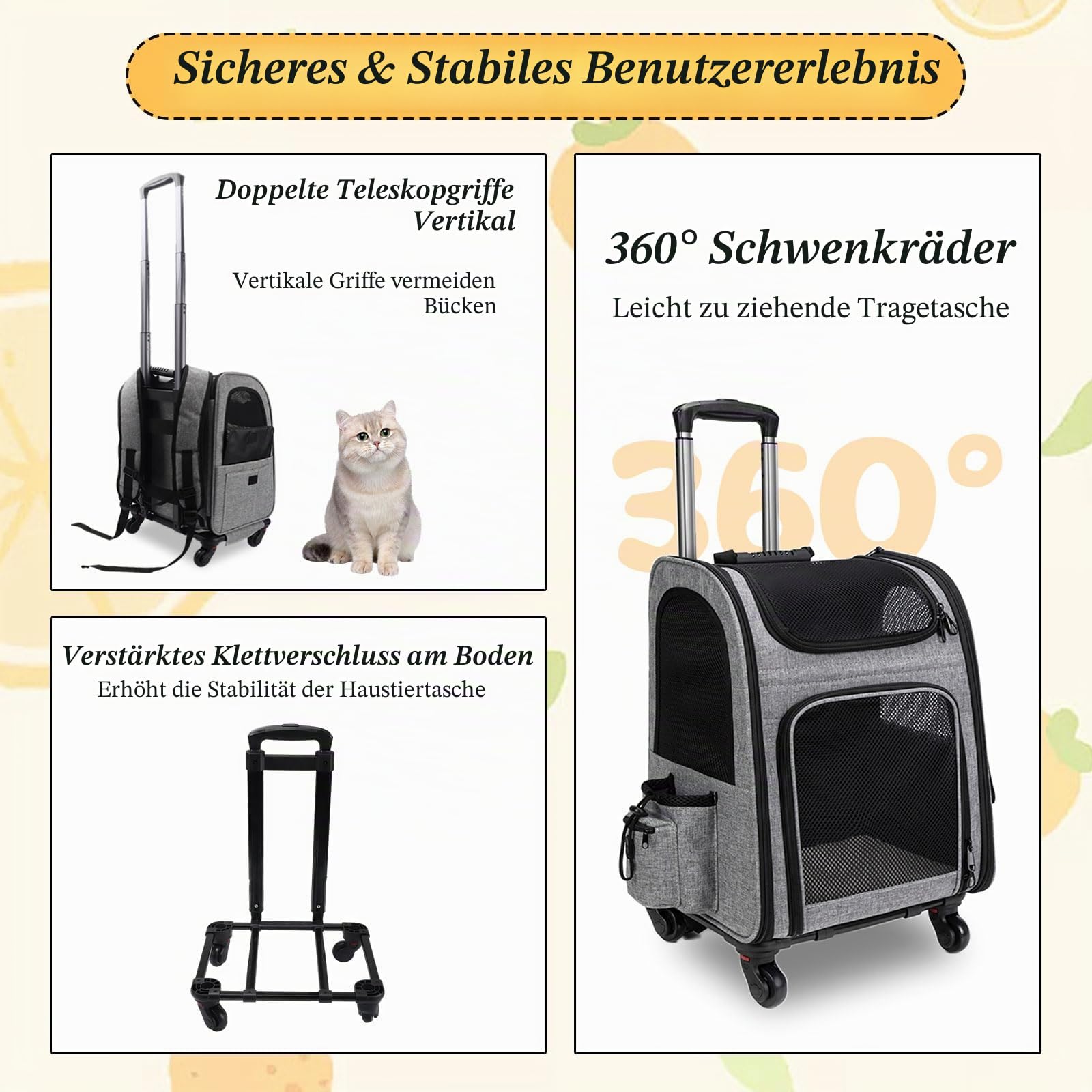 Rucksack für Katzen und Katzen, mit Rädern, für Hunde und Katzen bis zu 15 kg, ideal für Spaziergänge, Reisen und Besuche beim Tierarzt
