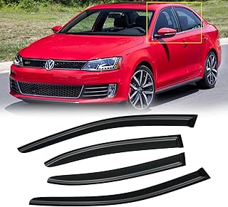 Window Visors for Volkswagen (VW) Jetta 2011-2018, Rain Guards Shields Vent Deflector Shade Wind Dark Smoke 2012 2013 2014 2015 2016 2017 12 13 14 15 16 17 18, Tape-On,4 PCS