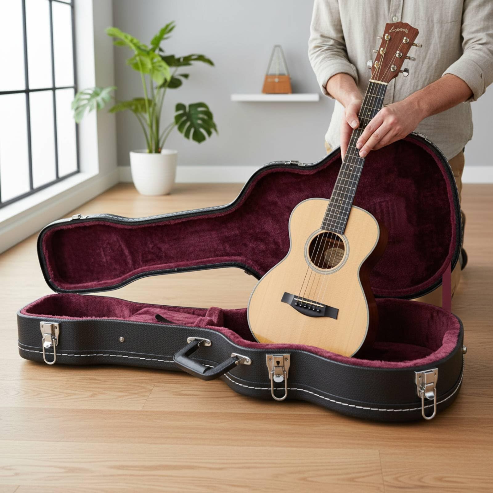 harayaa Custodia per Chitarra con Maniglia Comoda E Forma Compatta con Struttura in Legno E Pelle Pu per Proteggere da Urti E Cadute Adatta per Conservazione E Trasporto