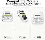 9V AC Adaptateur pour frère P-Touch PTD220 210 200 PTH110 AD-24 PT-N20 | Conseil rond, Ptouch de remplacement PT-D200G PT-1280 PT-1290 PT-1880 PT-1890 PT-D215E AD-60 AD-24ES Cord d'alimentation de fabricant d'étiquettes