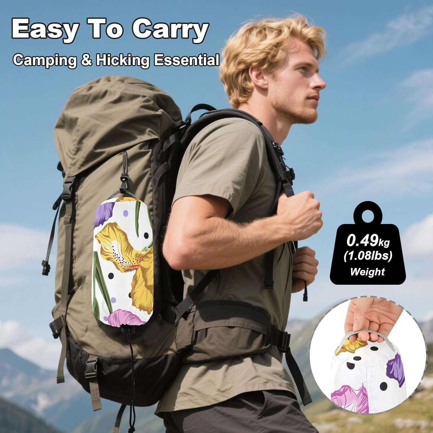 ALAZA Iris Flower Polka Dots Camping Hammocks Single or 2 Person 500 lbs Portable Parachute Travel Hammock w/Tree Straps for Hiking Backpacking Indoor Outdoor