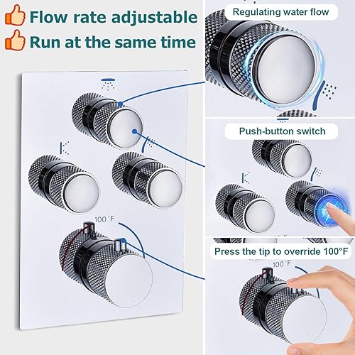 Miniatura 2 de NPYSVSSS Sistema de ducha de lluvia, cabezal de ducha de lluvia montado en la pared de 12 pulgadas con chorros corporales y ducha de mano, juego de
