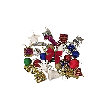 Geetanjali Crafts Handcrafted Christmas Decoration Combo of 24 Piece Drum, Box, Bell, Star, Banner, Santa, Stick, X-mas Tree Decoration (24 Pc with Tree) XM - 1
