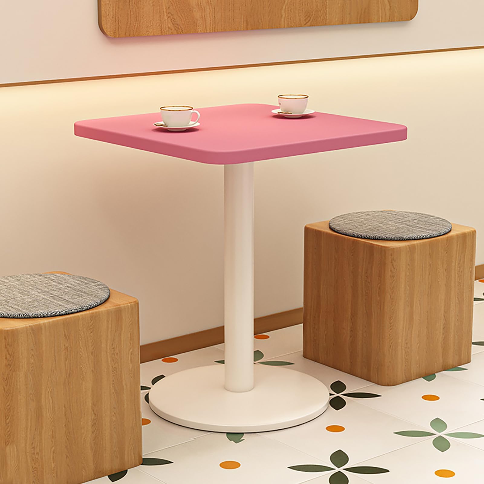 29" Square Bistro TableCompact MidCentury Modern Dining Table for 2 Tulip Design with Metal Base Ideal for Kitchen Café Restaurants & Breakrooms (Pink 60cm/24inch)