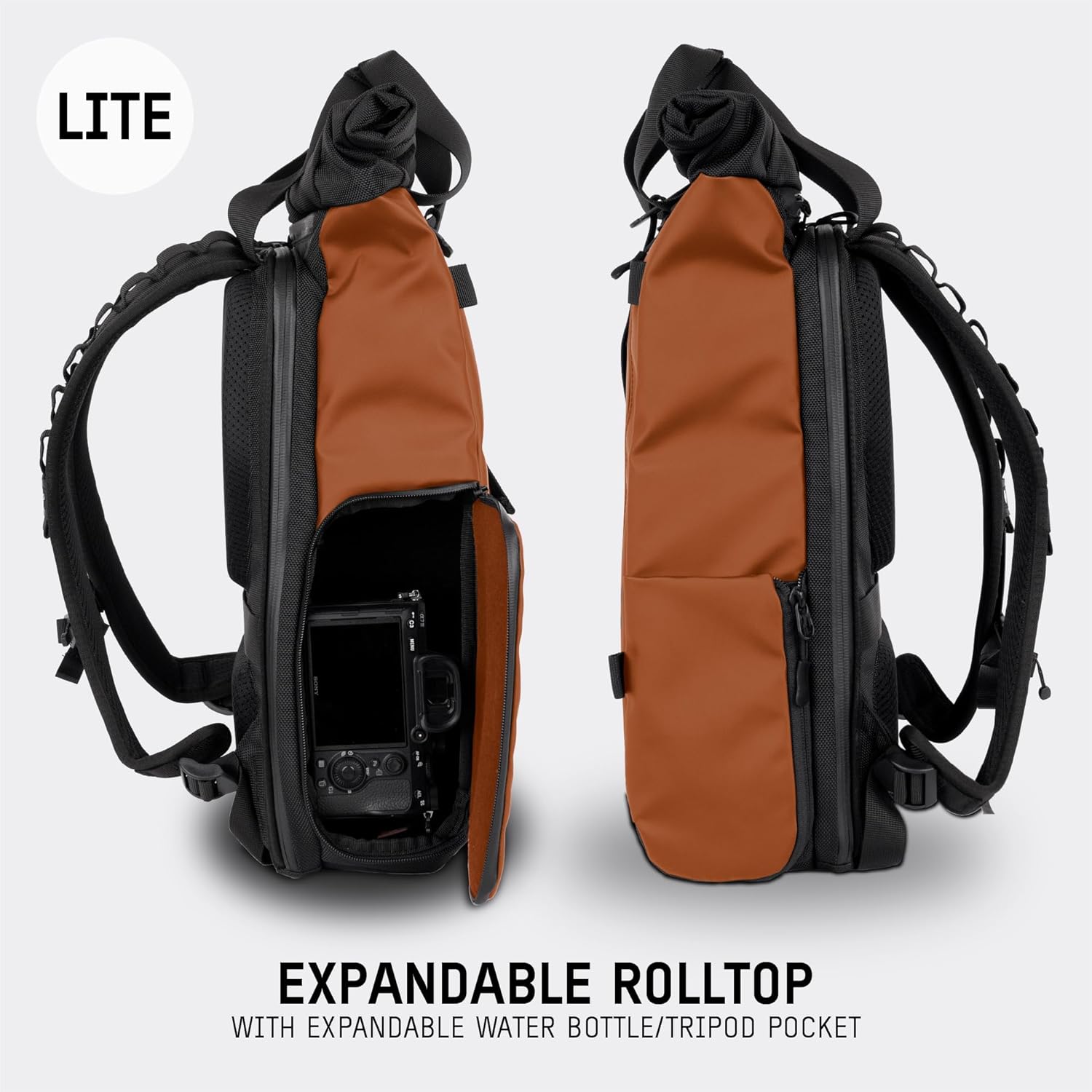 WANDRD PRVKE Lite: Weather-Resistant Travel & Camera Backpack with Laptop Sleeve, Quick Side Access, Clamshell Opening – Ideal Photography & Travel Bag (Sedona Orange) Lite Bag Only Sedona Orange