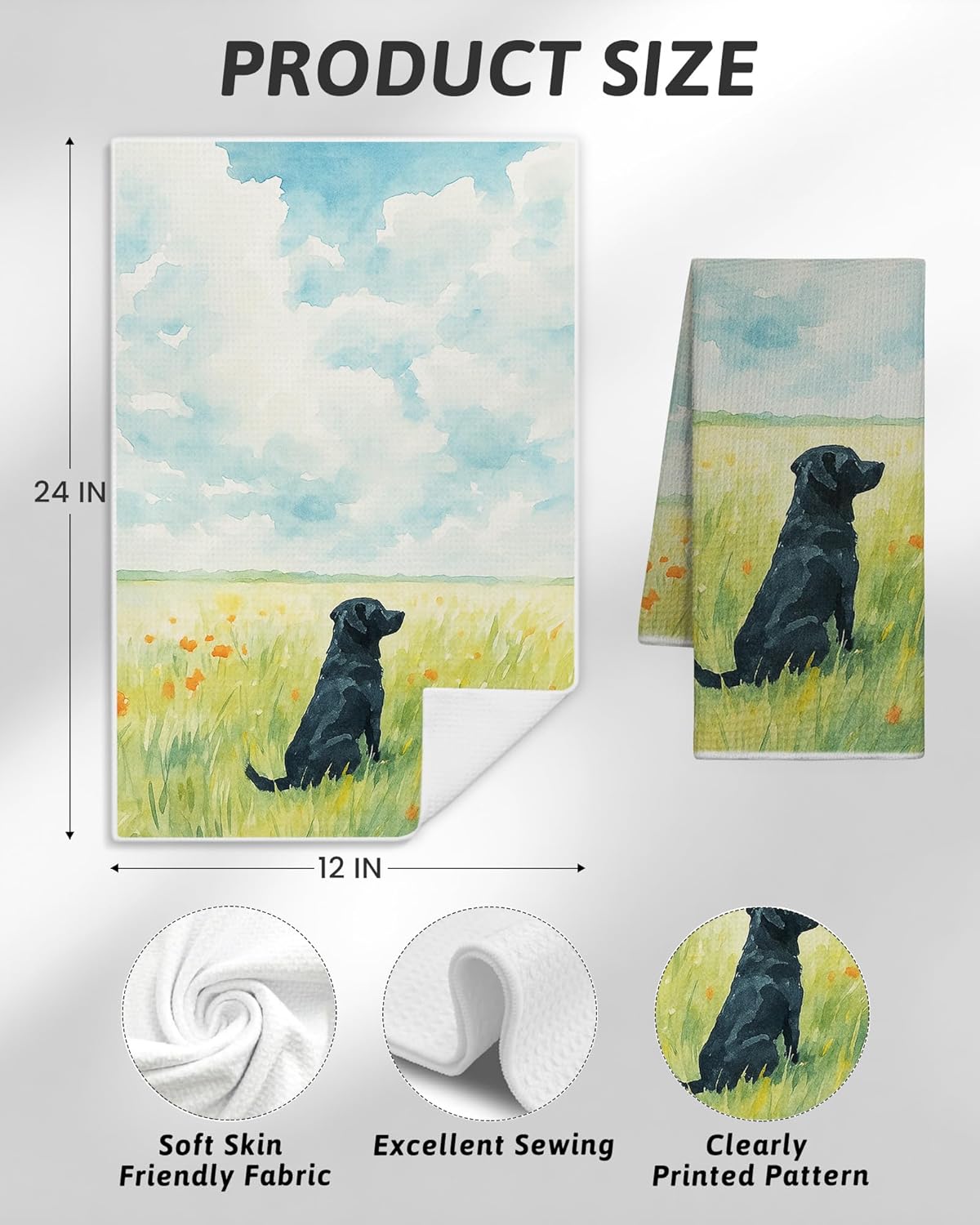 Labrador Retriever Gifts Kitchen Towels, Black Lab Gifts Hand Towels for Bathroom, Rustic Cottagecore Black Labrador Dog Dish Tea Towels for Kitchen Decor, 16x24 Inch - Image 2