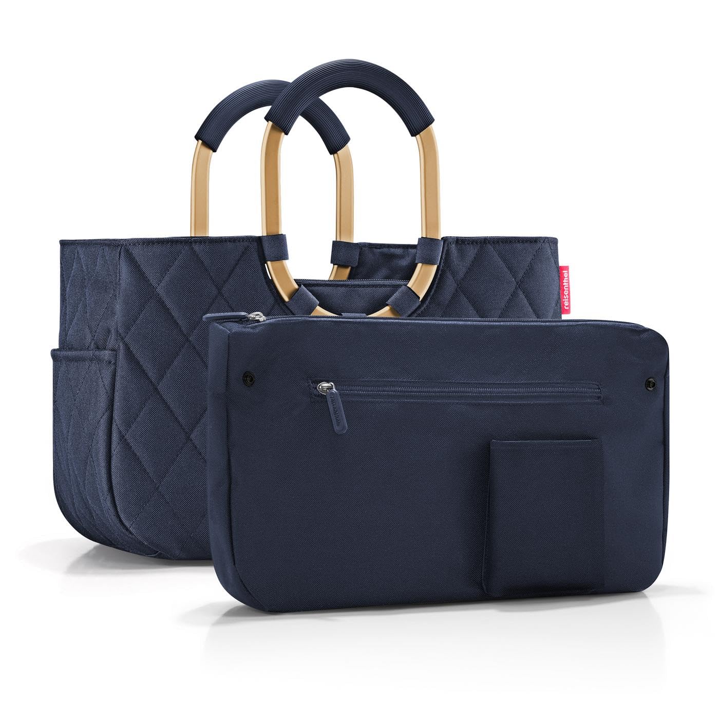 reisenthel loopshopper M – stabilna torba z praktycznymi przegródkami z butelek PET pochodzących z recyklingu – elegancja podczas zakupów, wiele funkcji w zestawie!, Rama rombu Midnight Gold, M, sport