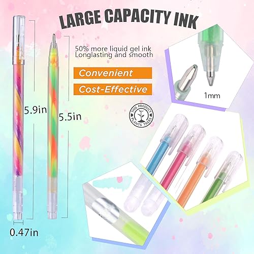 Miniatura 3 de HUJUGAKO Bolígrafos de gel arcoíris, 6 colores con purpurina mezclada de 3 colores, bolígrafos mágicos, 150% más tinta para niños y adultos, libros