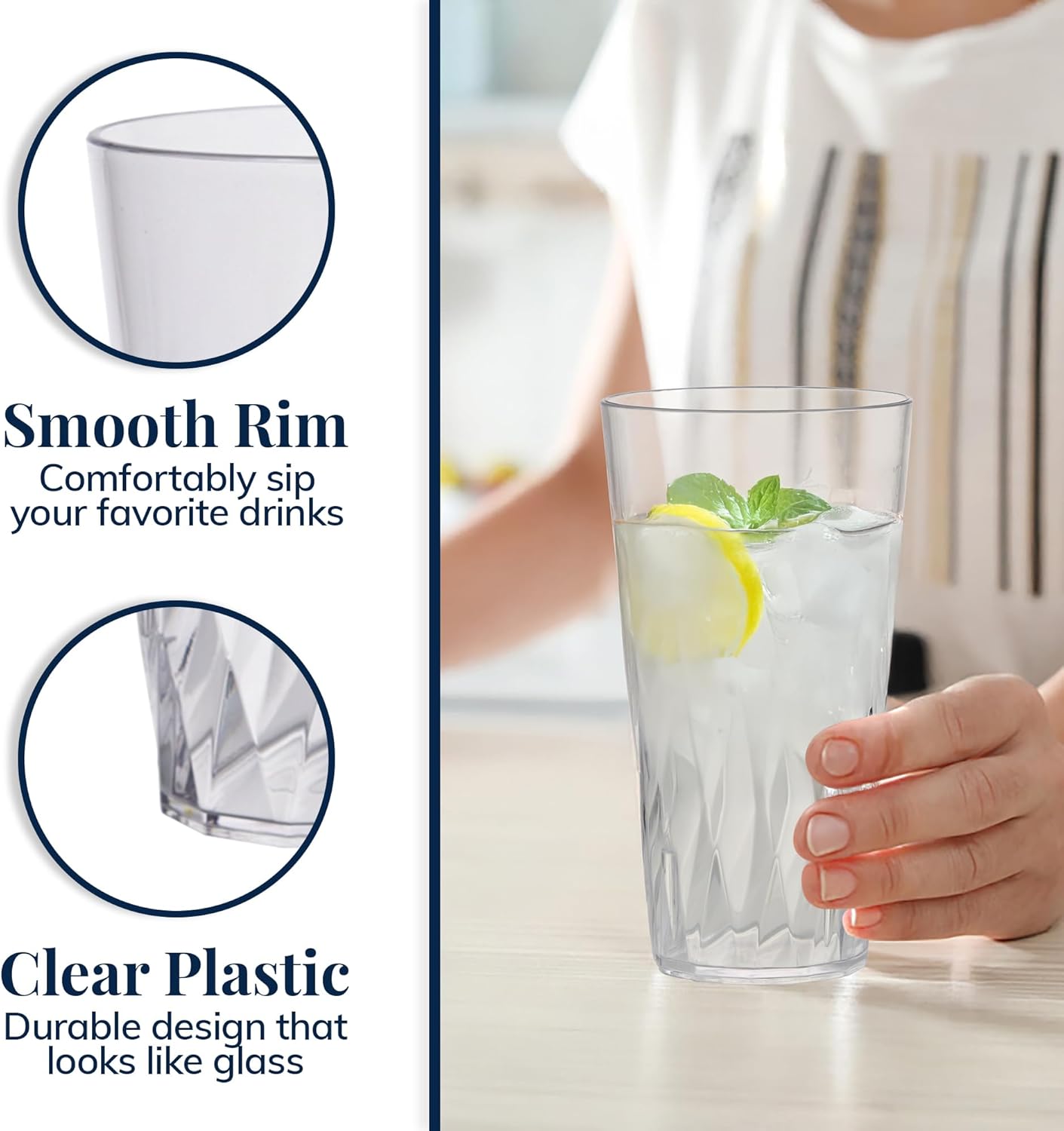 US Acrylic Palmetto [Set of 16] 20 ounce Plastic Stackable Water Tumblers in Clear, Lightweight Value Set of Drinking Cups, Reusable, BPA-free, Made in the USA, Top-rack Dishwasher Safe - Image 4