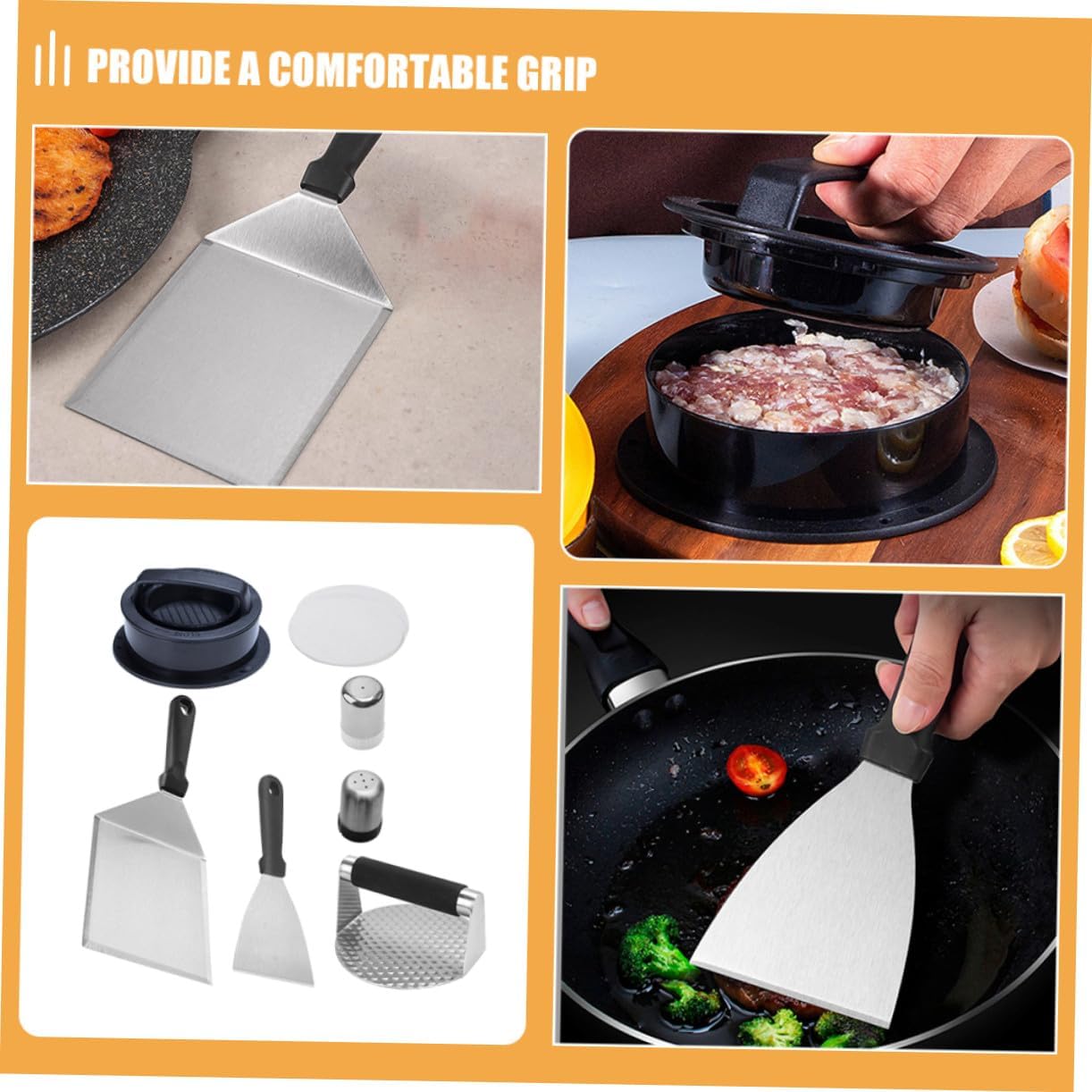 Stainless Steel Grill Tool with Burger Press Multifunctional Spatula for Flipping Frying Serving BBQ Utensils for Outdoor Grilling Camping Cooking Enthusiasts