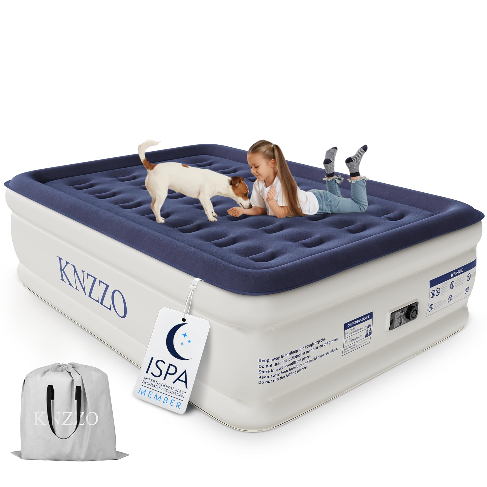 Photo 1 of KNZZO Air Mattress Full with Built-in Pump, Blow Up Mattress with Soft Flocked Top, Leakproof Inflatable Mattress, Foldable Waterproof Air Bed for Home, Guests, Camping, with Storage Bag