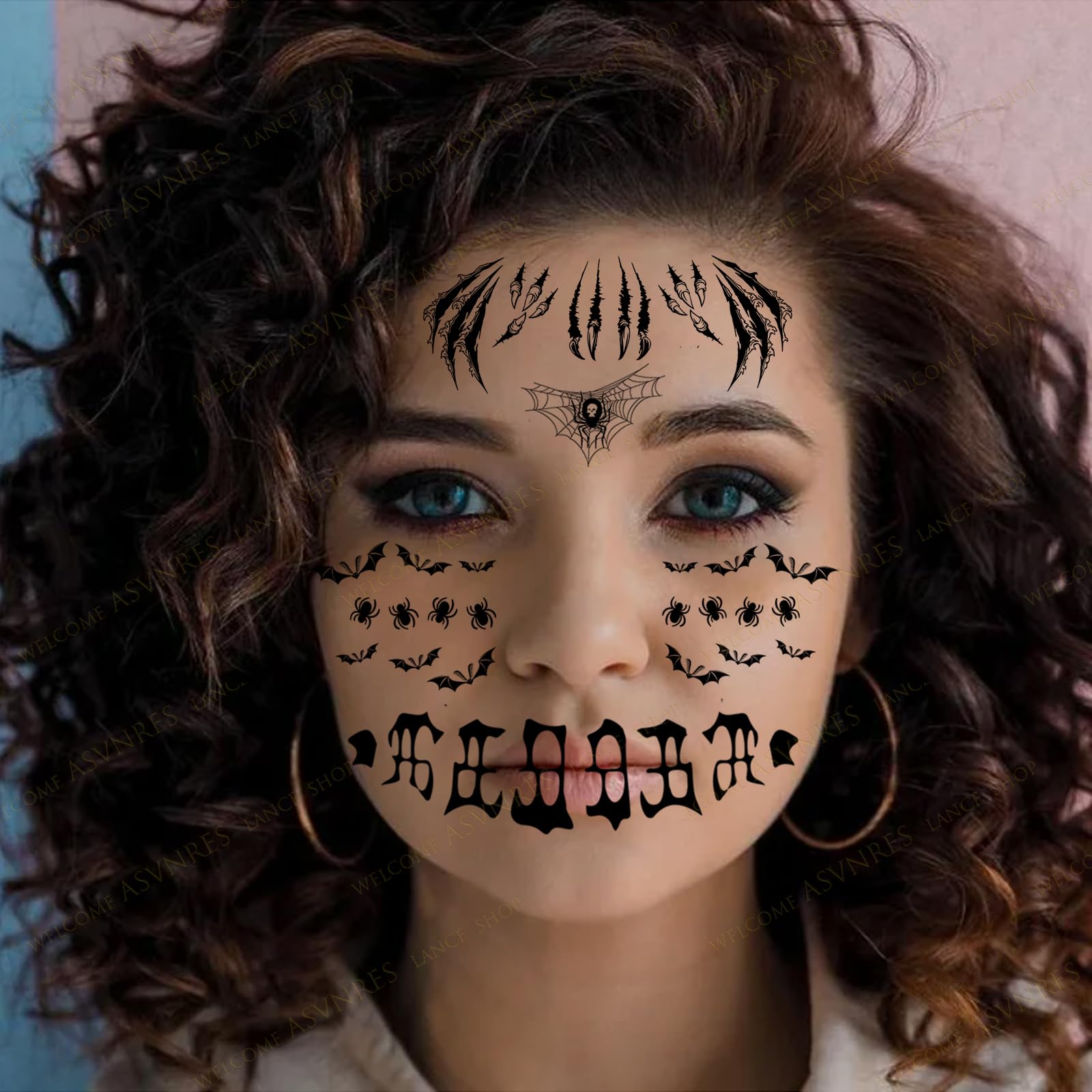 ASVNRES Halloween Face Tattoos for Women Makeup, Devil Face Skeleton Mouth Spider Web Temporary Tattoo Stickers, Horror Make Up Scary Face tattoos For Kids Girls Boys Adults