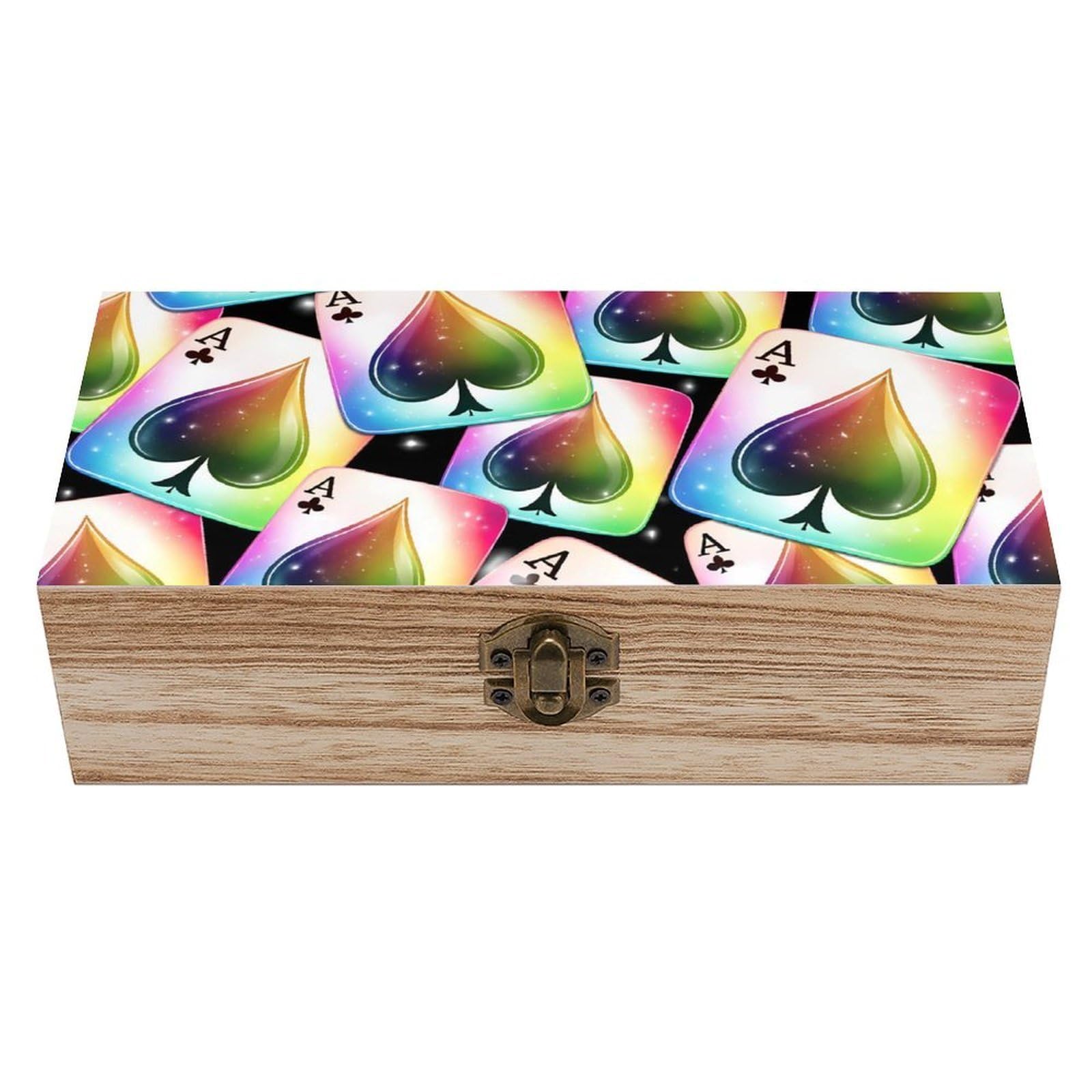SMAZDFXX Spades Poker Rainbow Wooden Storage Box With Hinged Lid Decorative Front Clasp Keepsake Boxes