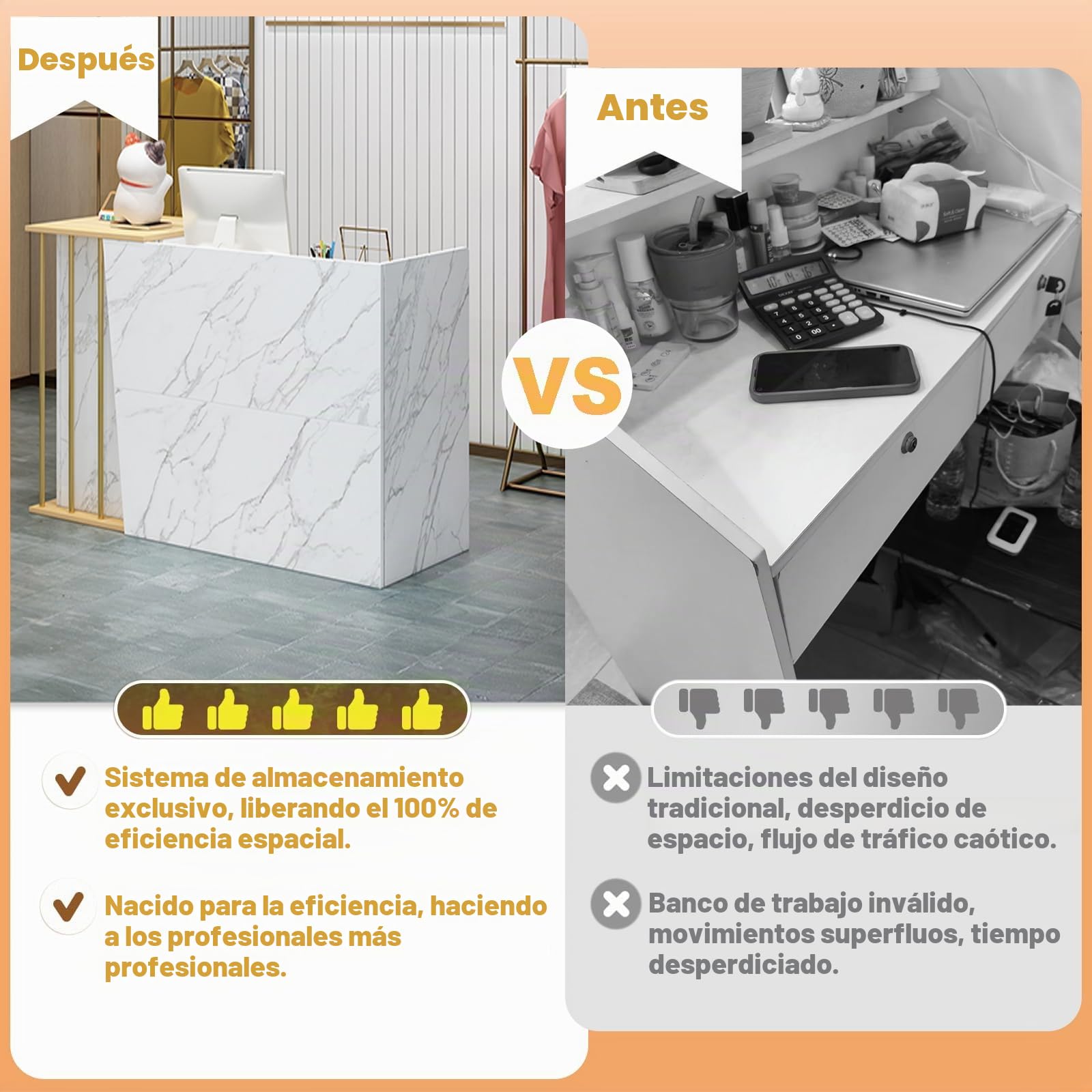Mostrador Recepción, Con Cajones y Estantes Funcionales, Disponible en 100/120/140×40×90 Cm, Acabados en Blanco Cálido, Blanco Mármol o Gris Hierro, Ideal Peluque(Size:100x40x90cm,Color:Gris Hierro)
