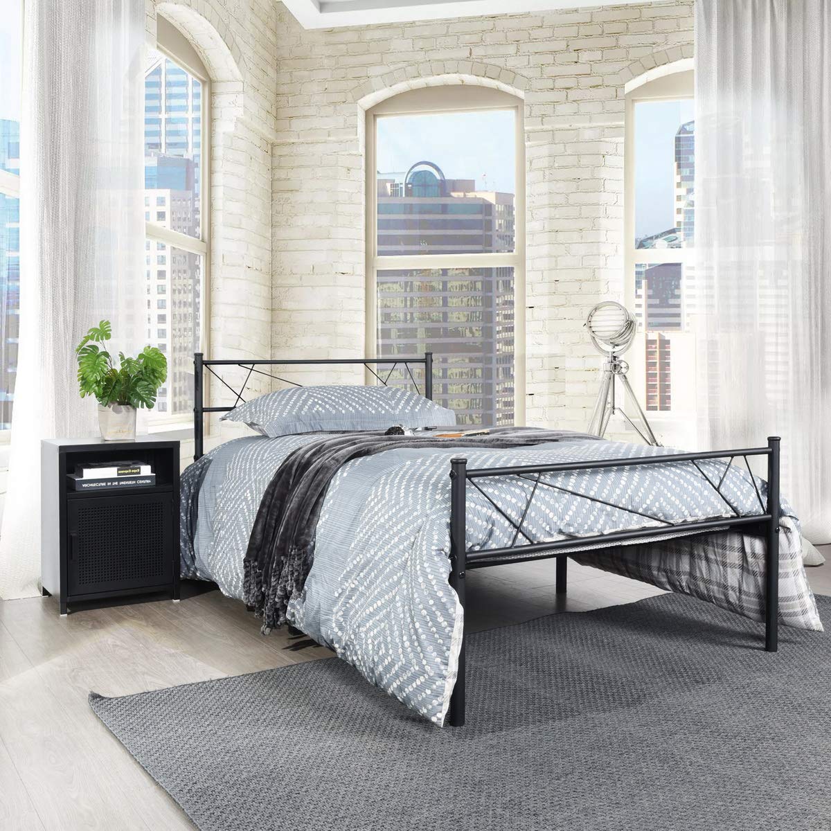 Symylife Twin Bed with Headboard Metal Platform Bed Frame Twin Bed Firmly Supported Bed Metal Structure/Mattress Foundation with Headboard & Footboard (Black)